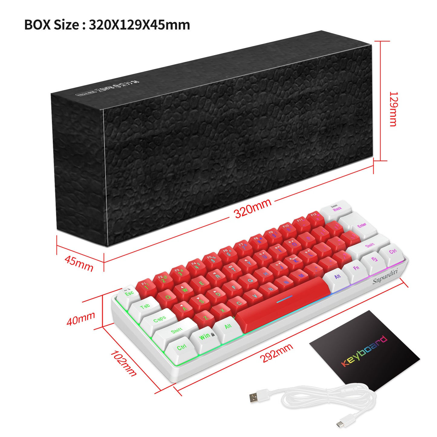 61 key keyboard with split lines, mini minimalist keyboard, compact dual color color RGB luminous film keyboard