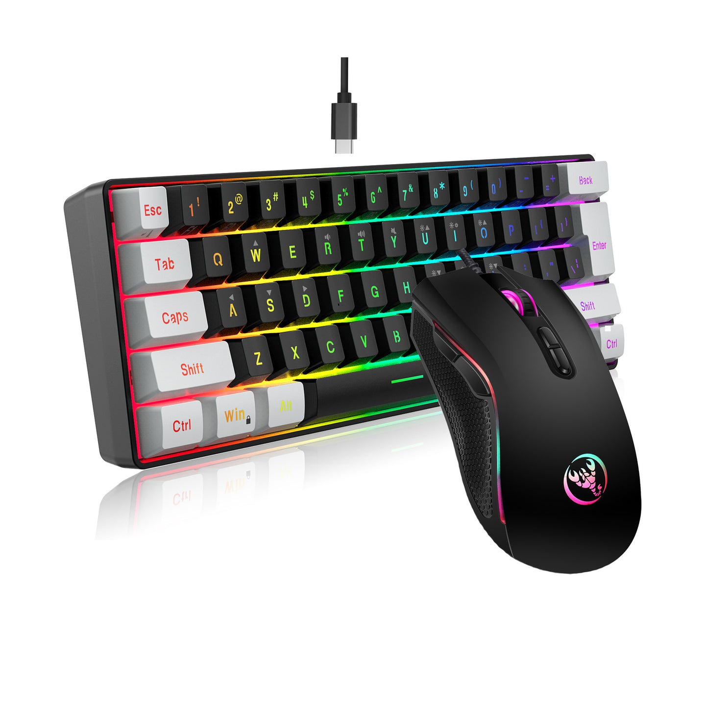 Mini 61 Key RGB Keyboard and Mouse Set Type-C Keyline Separate Connection Gaming Keyboard and Mouse