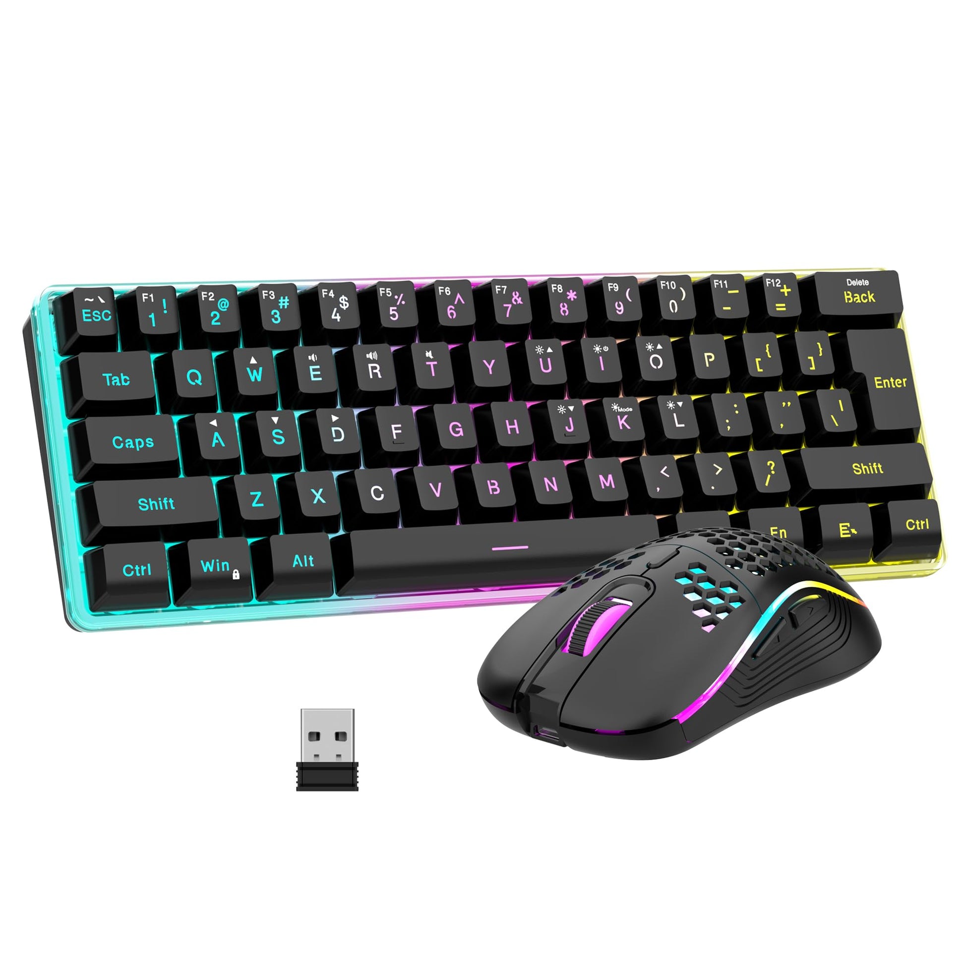 RedThunder 60% Gaming Keyboard and Mouse Combo, Ultra-Compact 61-Key RGB Backlit Mini Keyboard, Lightweight 7200 DPI Honeycomb Optical Mouse, RGB Wired Gaming Set for PC PS5 Xbox Gamer(Black-White)