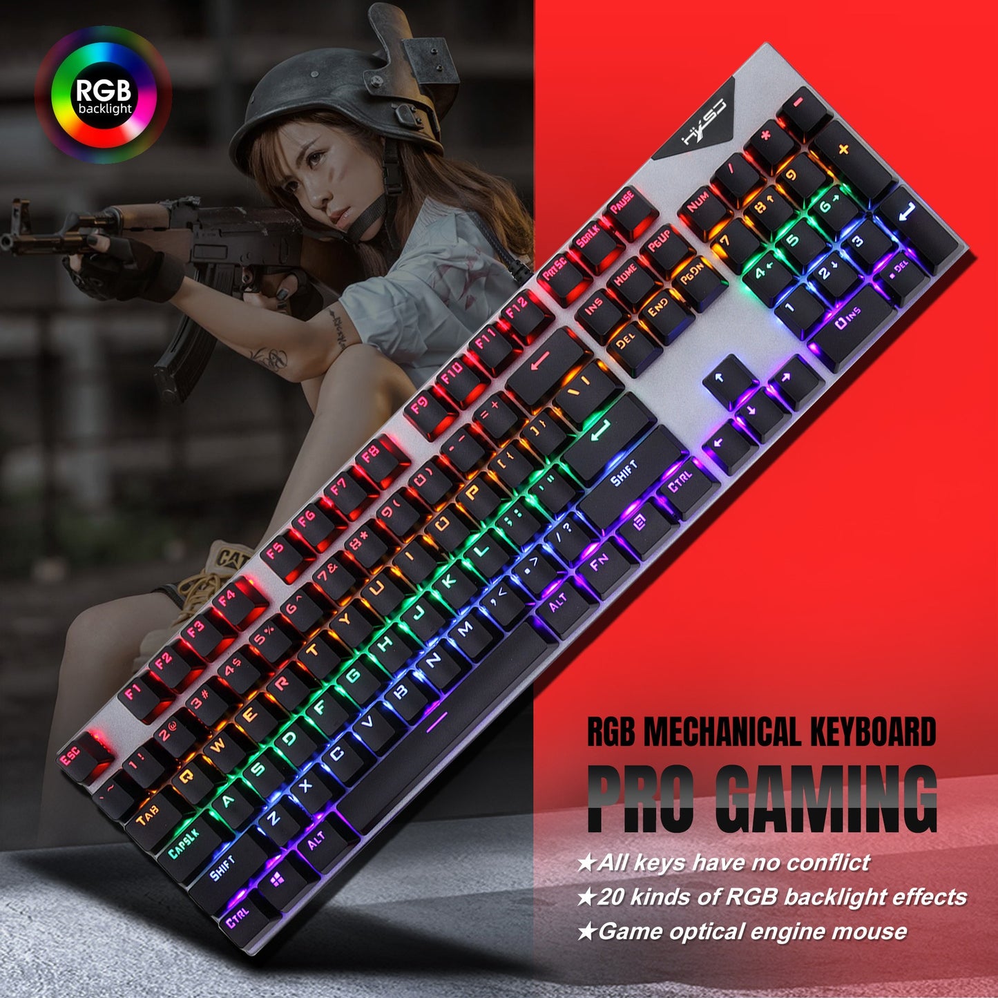 Suspended keycaps with real mechanical feel illuminated RGB keyboard and mouse game 104 keyboard and mouse wired set