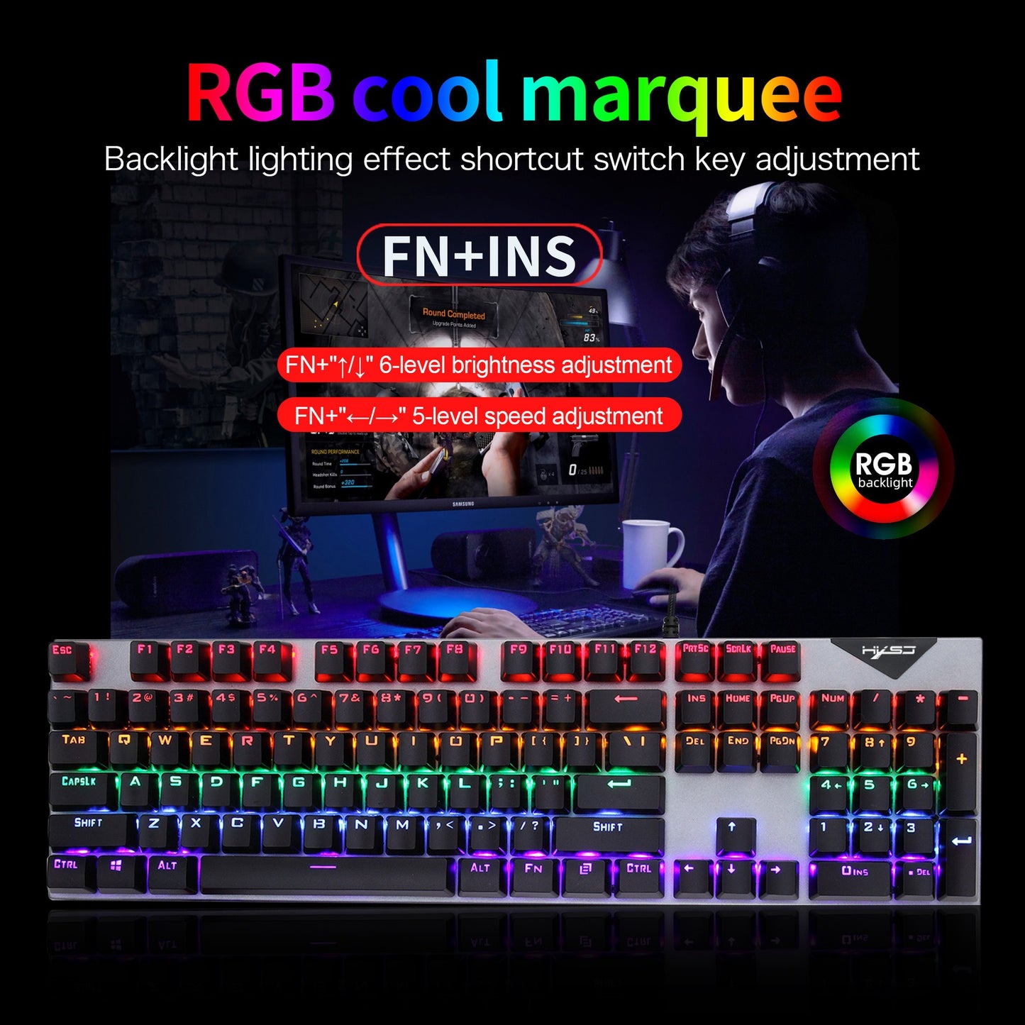 Suspended keycaps with real mechanical feel illuminated RGB keyboard and mouse game 104 keyboard and mouse wired set