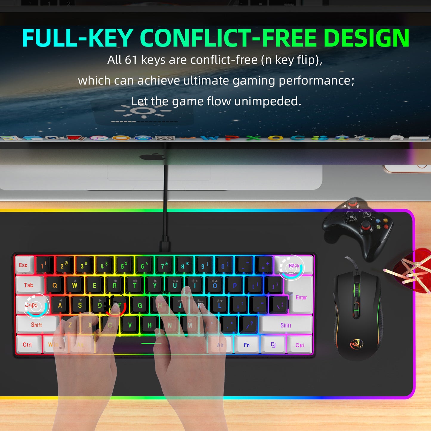 Mini 61 Key RGB Keyboard and Mouse Set Type-C Keyline Separate Connection Gaming Keyboard and Mouse