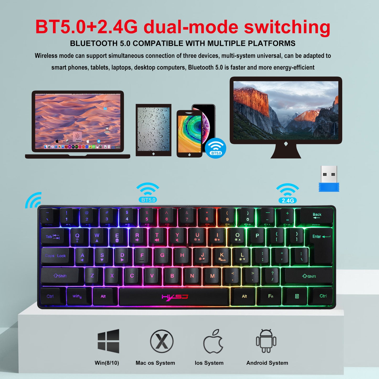 61 key keyboard Bluetooth the third mock examination 2.4G wireless keyboard RGB backlight tablet phone mini keypad